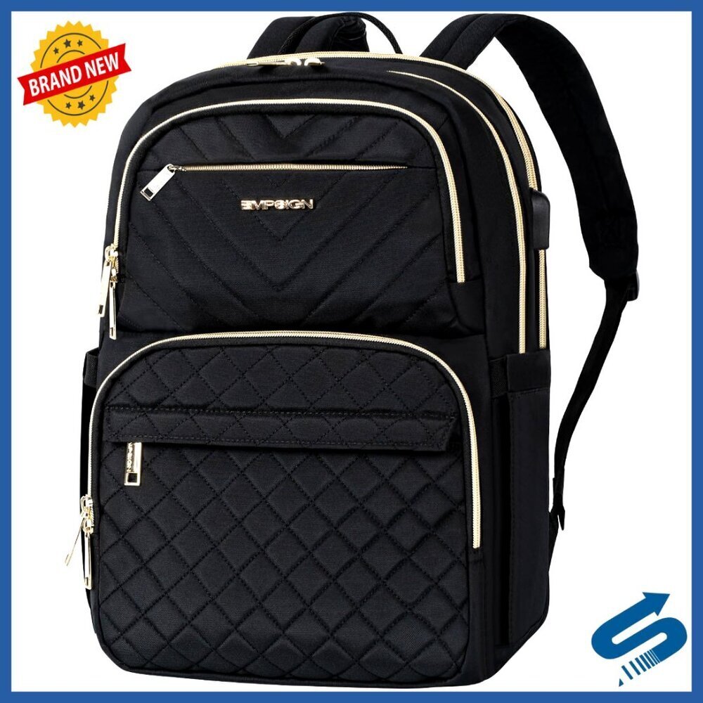 Quilted Laptop Backpack with USB Port Water Resistant Travel Work Business